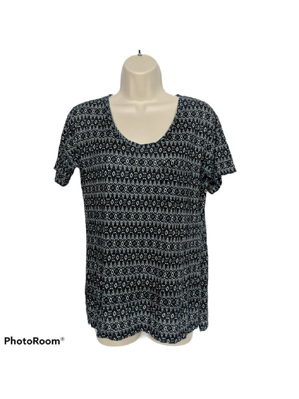 Ann Taylor Loft Black White Geometric Print Blouse Top XS